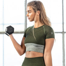 Load image into Gallery viewer, The WOD Life - Women's Endure Seamless Crop - Dark Olive Marl/Stone Marl
