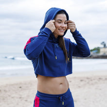 Load image into Gallery viewer, The WOD Life - Women's Wanderer Cropped Hoodie - INDIGO/CERISE
