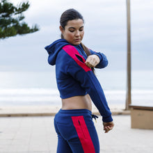 Load image into Gallery viewer, The WOD Life - Women's Wanderer Cropped Hoodie - INDIGO/CERISE
